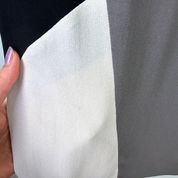 Eileen Fisher Color Block Short Sleeve Silk Top Bateau Neck Blouse Black Cream S - Picture 12 of 12